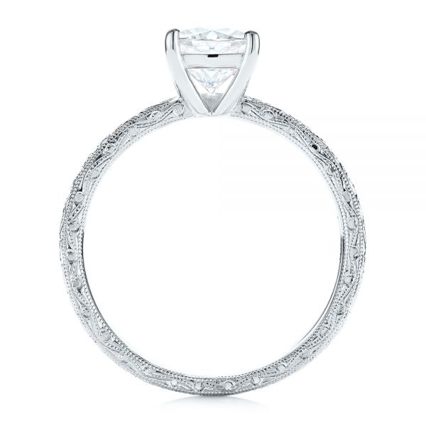 18k White Gold 18k White Gold Hand Engraved Solitaire Moissanite Engagement Ring - Front View -  105107