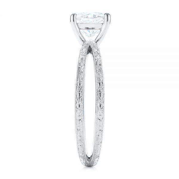  Platinum Platinum Hand Engraved Solitaire Moissanite Engagement Ring - Side View -  105107