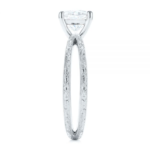 Platinum Platinum Hand Engraved Solitaire Moissanite Engagement Ring - Side View - 105107