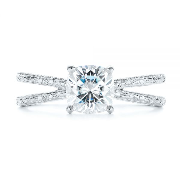 Platinum Platinum Hand Engraved Solitaire Moissanite Engagement Ring - Top View - 105107