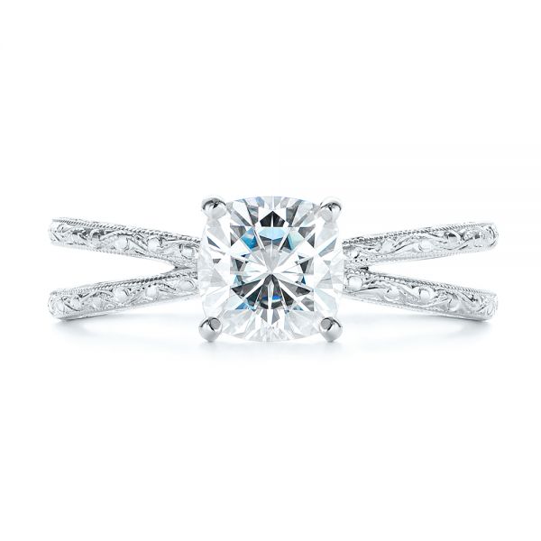  Platinum Platinum Hand Engraved Solitaire Moissanite Engagement Ring - Top View -  105107