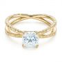 14k Yellow Gold Hand Engraved Solitaire Moissanite Engagement Ring - Flat View -  105107 - Thumbnail