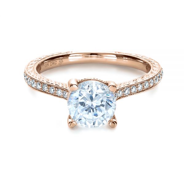 14k Rose Gold 14k Rose Gold Hand Engraved And Diamond Enagagement Ring - Flat View - 1241
