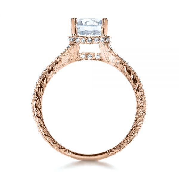 14k Rose Gold 14k Rose Gold Hand Engraved And Diamond Enagagement Ring - Front View -  1240
