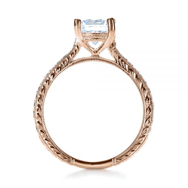 14k Rose Gold 14k Rose Gold Hand Engraved And Diamond Enagagement Ring - Front View -  1241