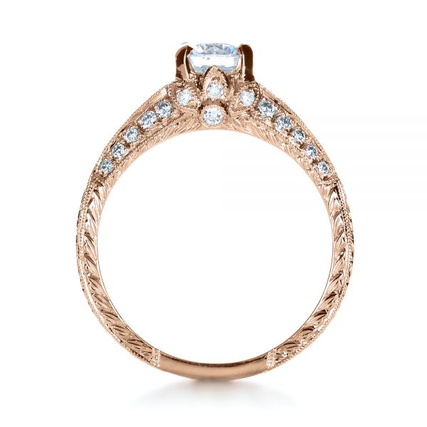 14k Rose Gold 14k Rose Gold Hand Engraved And Diamond Enagagement Ring - Front View -  1264