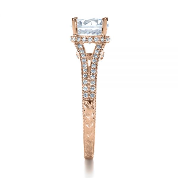 18k Rose Gold 18k Rose Gold Hand Engraved And Diamond Enagagement Ring - Side View -  1240