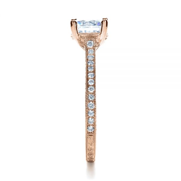 14k Rose Gold 14k Rose Gold Hand Engraved And Diamond Enagagement Ring - Side View - 1241