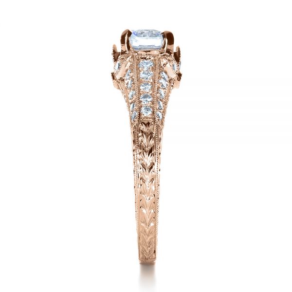14k Rose Gold 14k Rose Gold Hand Engraved And Diamond Enagagement Ring - Side View -  1264