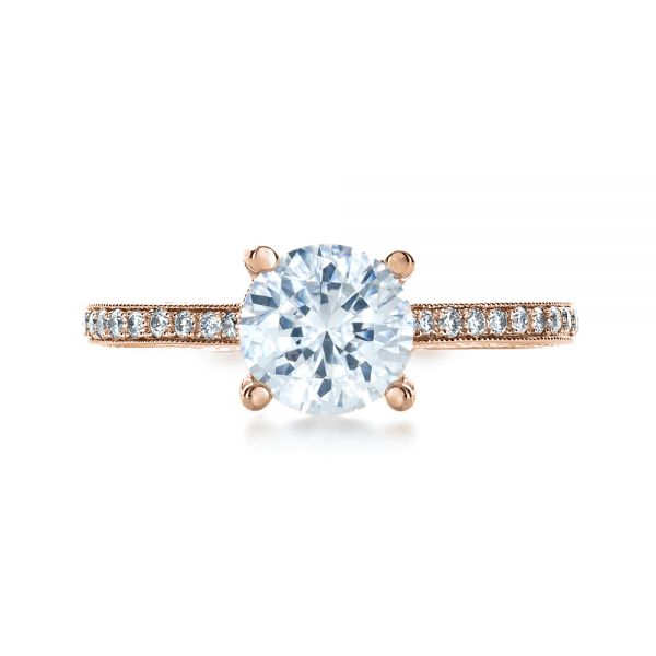 14k Rose Gold 14k Rose Gold Hand Engraved And Diamond Enagagement Ring - Top View - 1241
