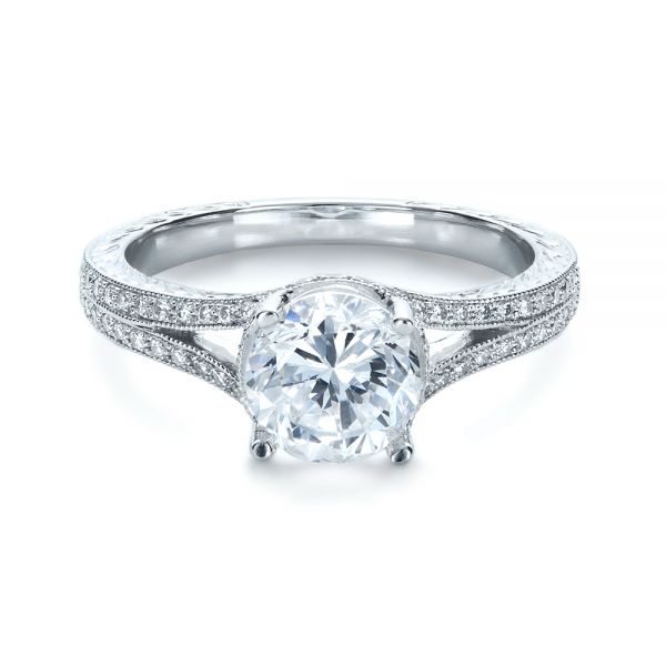  Platinum Platinum Hand Engraved And Diamond Enagagement Ring - Flat View -  1240