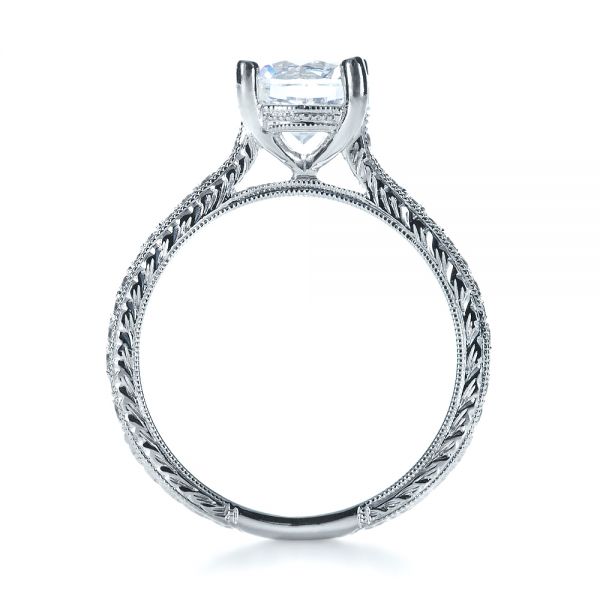 Platinum Platinum Hand Engraved And Diamond Enagagement Ring - Front View - 1241