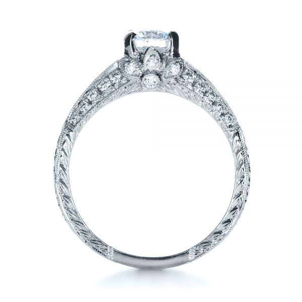 18k White Gold Hand Engraved And Diamond Enagagement Ring - Front View - 1264