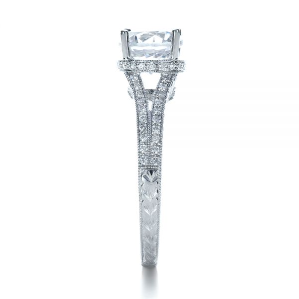 18k White Gold Hand Engraved And Diamond Enagagement Ring - Side View - 1240