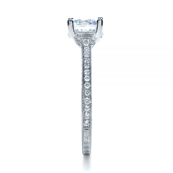 Platinum Platinum Hand Engraved And Diamond Enagagement Ring - Side View - 1241