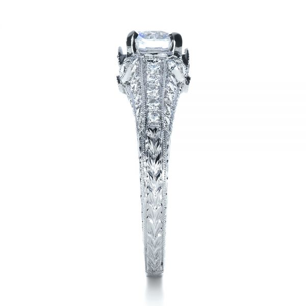 18k White Gold Hand Engraved And Diamond Enagagement Ring - Side View - 1264