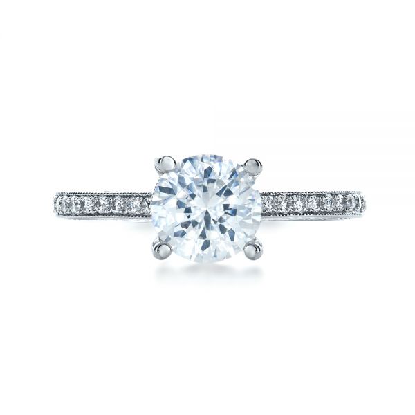 Platinum Platinum Hand Engraved And Diamond Enagagement Ring - Top View - 1241