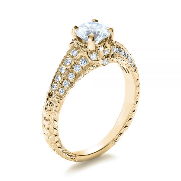 14k Yellow Gold 14k Yellow Gold Hand Engraved And Diamond Enagagement Ring - Three-Quarter View - 1264