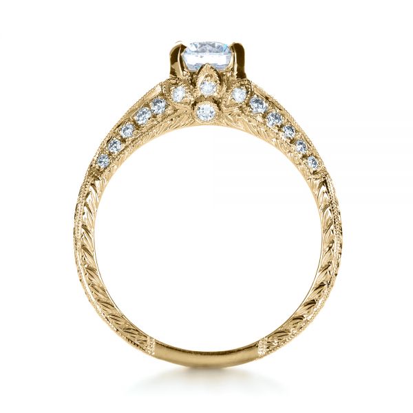 14k Yellow Gold 14k Yellow Gold Hand Engraved And Diamond Enagagement Ring - Front View - 1264