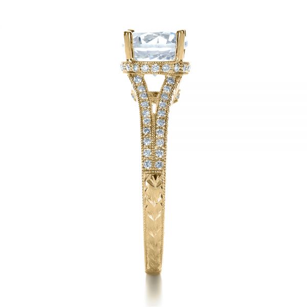 18k Yellow Gold 18k Yellow Gold Hand Engraved And Diamond Enagagement Ring - Side View -  1240