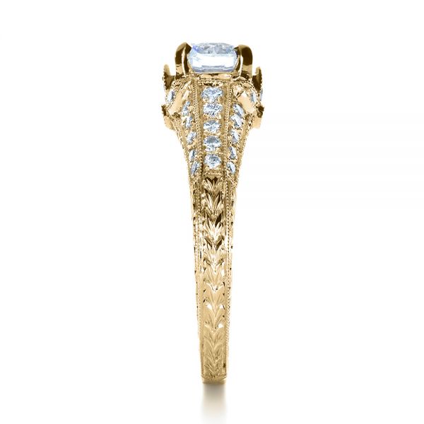 18k Yellow Gold 18k Yellow Gold Hand Engraved And Diamond Enagagement Ring - Side View -  1264