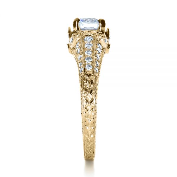 14k Yellow Gold 14k Yellow Gold Hand Engraved And Diamond Enagagement Ring - Side View - 1264