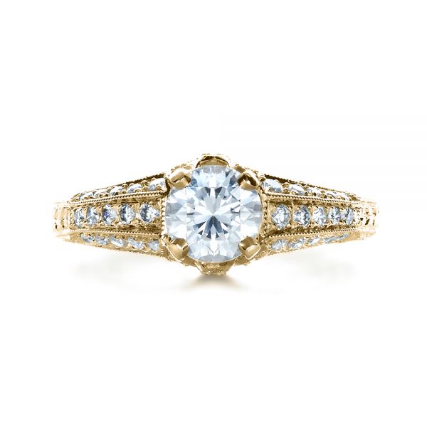 14k Yellow Gold 14k Yellow Gold Hand Engraved And Diamond Enagagement Ring - Top View - 1264