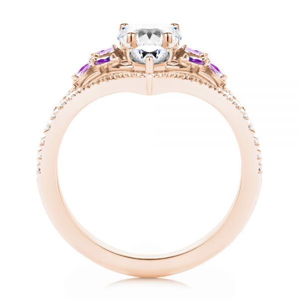 14k Rose Gold 14k Rose Gold Heart Shaped Diamond And Amethyst Engagement Ring - Front View -  107269 - Thumbnail
