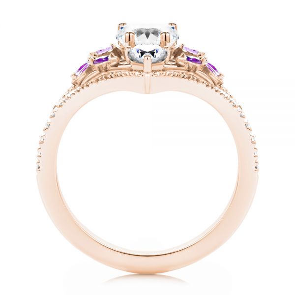 14k Rose Gold 14k Rose Gold Heart Shaped Diamond And Amethyst Engagement Ring - Front View - 107269