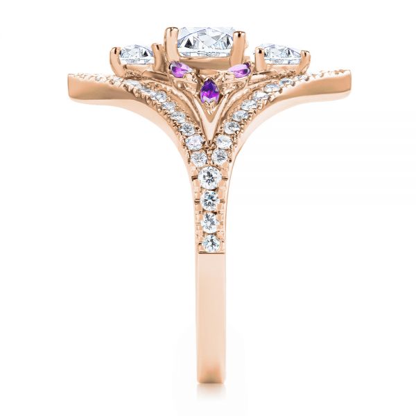 18k Rose Gold 18k Rose Gold Heart Shaped Diamond And Amethyst Engagement Ring - Side View -  107269 - Thumbnail