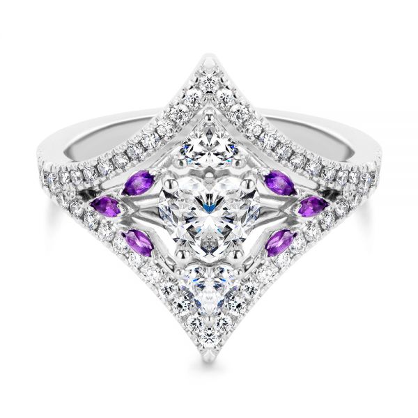  Platinum Platinum Heart Shaped Diamond And Amethyst Engagement Ring - Flat View -  107269 - Thumbnail