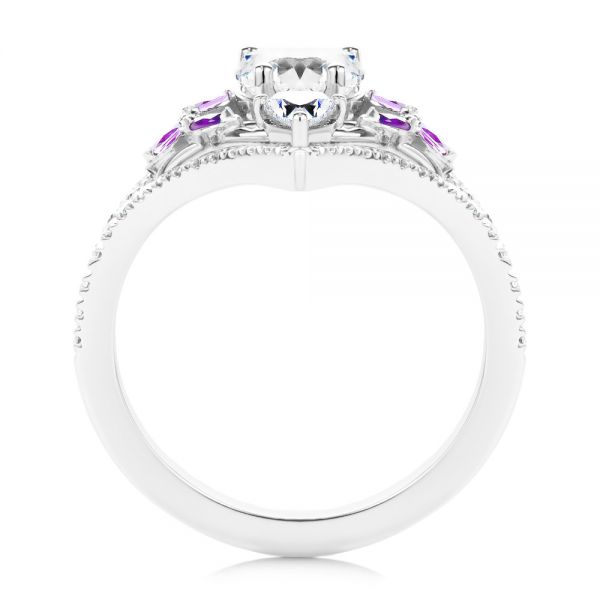 14k White Gold Heart Shaped Diamond And Amethyst Engagement Ring - Front View -  107269 - Thumbnail