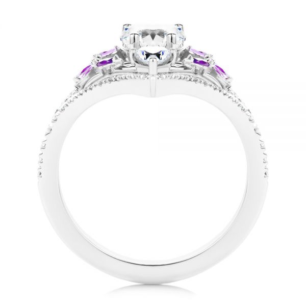 14k White Gold Heart Shaped Diamond And Amethyst Engagement Ring - Front View - 107269