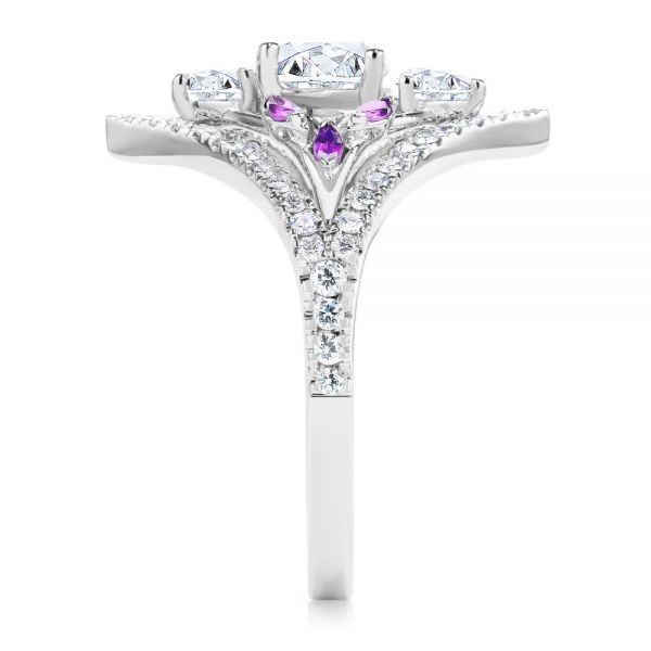 14k White Gold Heart Shaped Diamond And Amethyst Engagement Ring - Side View -  107269 - Thumbnail