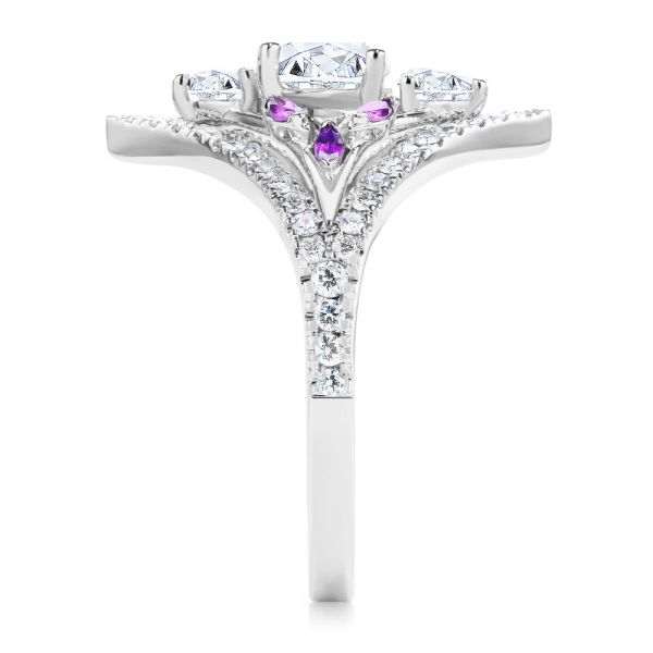 14k White Gold Heart Shaped Diamond And Amethyst Engagement Ring - Side View - 107269