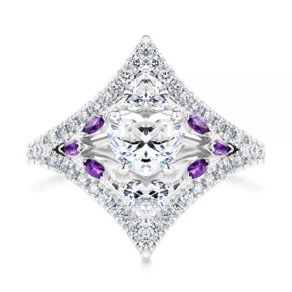 18k White Gold 18k White Gold Heart Shaped Diamond And Amethyst Engagement Ring - Top View -  107269 - Thumbnail