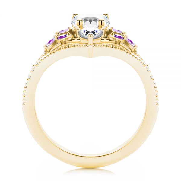 18k Yellow Gold 18k Yellow Gold Heart Shaped Diamond And Amethyst Engagement Ring - Front View -  107269