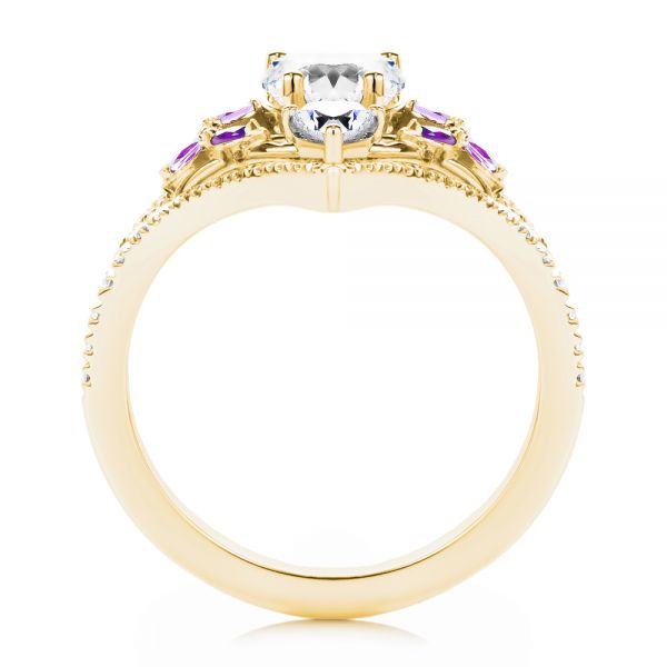18k Yellow Gold 18k Yellow Gold Heart Shaped Diamond And Amethyst Engagement Ring - Front View -  107269 - Thumbnail