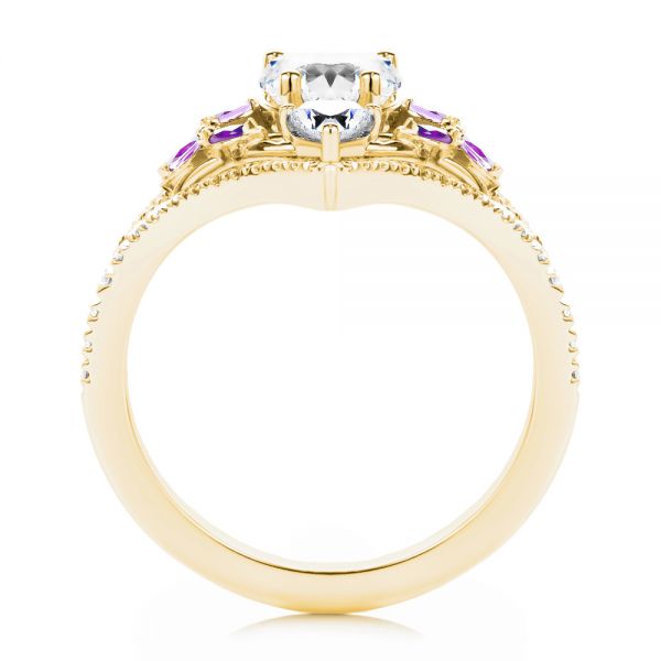 14k Yellow Gold 14k Yellow Gold Heart Shaped Diamond And Amethyst Engagement Ring - Front View -  107269 - Thumbnail