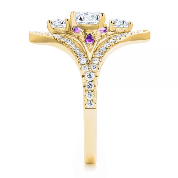 18k Yellow Gold 18k Yellow Gold Heart Shaped Diamond And Amethyst Engagement Ring - Side View -  107269