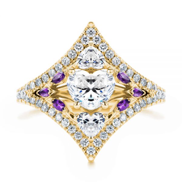 14k Yellow Gold 14k Yellow Gold Heart Shaped Diamond And Amethyst Engagement Ring - Top View -  107269 - Thumbnail