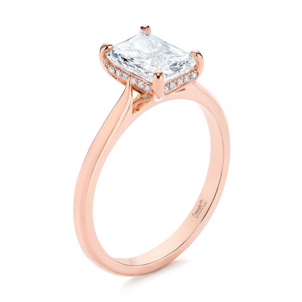 18k Rose Gold 18k Rose Gold Hidden Halo Diamond Engagement Ring - Three-Quarter View -  105860