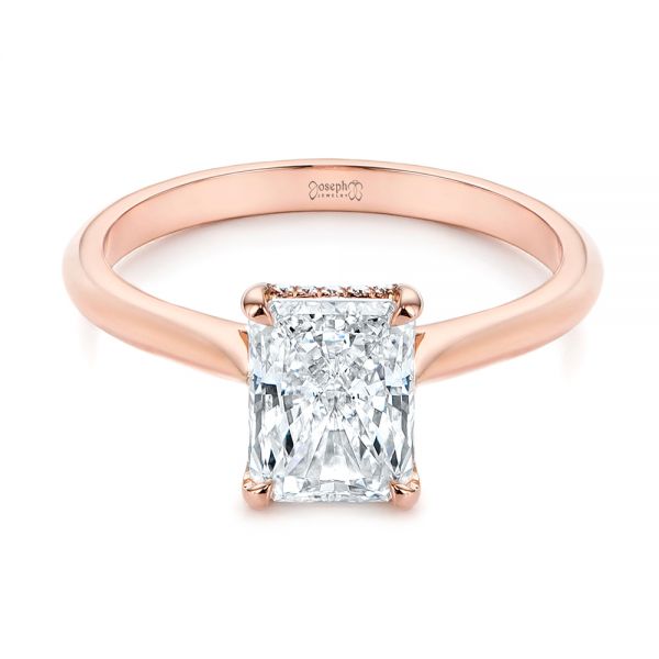 18k Rose Gold 18k Rose Gold Hidden Halo Diamond Engagement Ring - Flat View -  105860