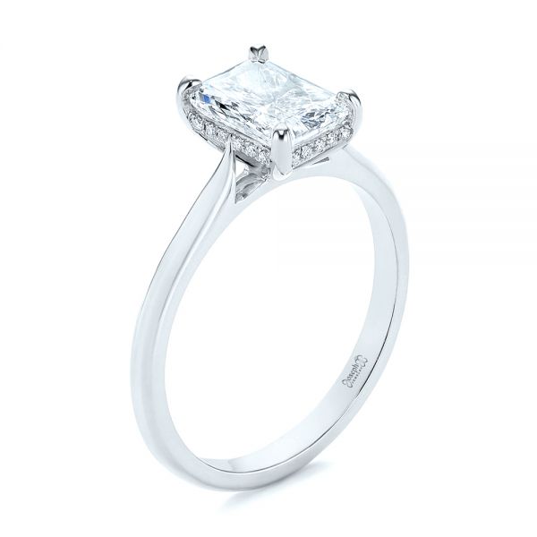 18k White Gold 18k White Gold Hidden Halo Diamond Engagement Ring - Three-Quarter View -  105860