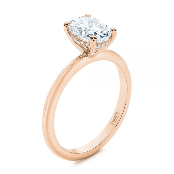 18k Rose Gold 18k Rose Gold Hidden Halo Oval Diamond Engagement Ring - Three-Quarter View -  105919 - Thumbnail