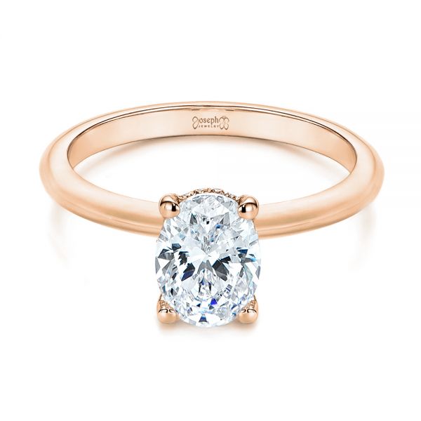 18k Rose Gold 18k Rose Gold Hidden Halo Oval Diamond Engagement Ring - Flat View -  105919 - Thumbnail