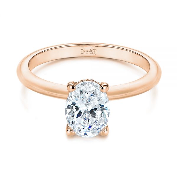 14k Rose Gold 14k Rose Gold Hidden Halo Oval Diamond Engagement Ring - Flat View -  105919 - Thumbnail