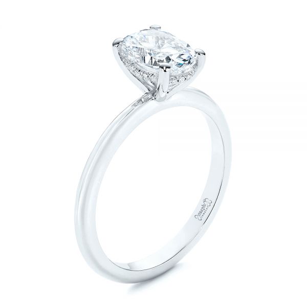  Platinum Platinum Hidden Halo Oval Diamond Engagement Ring - Three-Quarter View -  105919