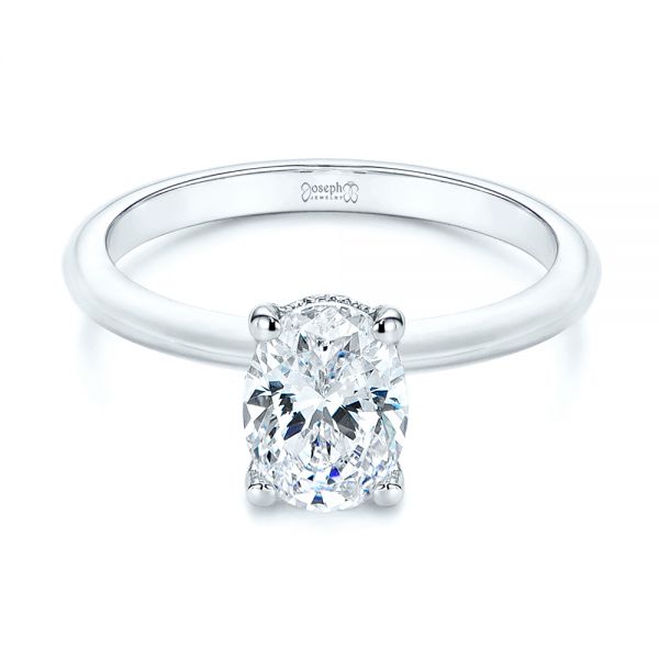 18k White Gold 18k White Gold Hidden Halo Oval Diamond Engagement Ring - Flat View -  105919