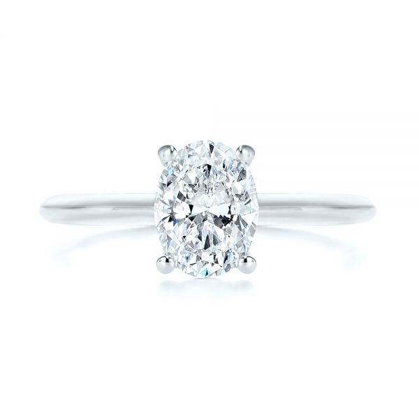 14k White Gold Hidden Halo Oval Diamond Engagement Ring - Top View - 105919